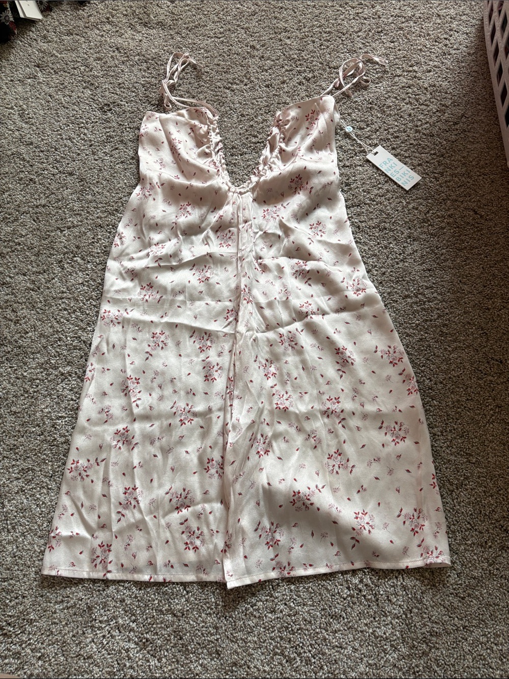 Frankie's Bikinis Cream Slip Dress with Pink Floral Print